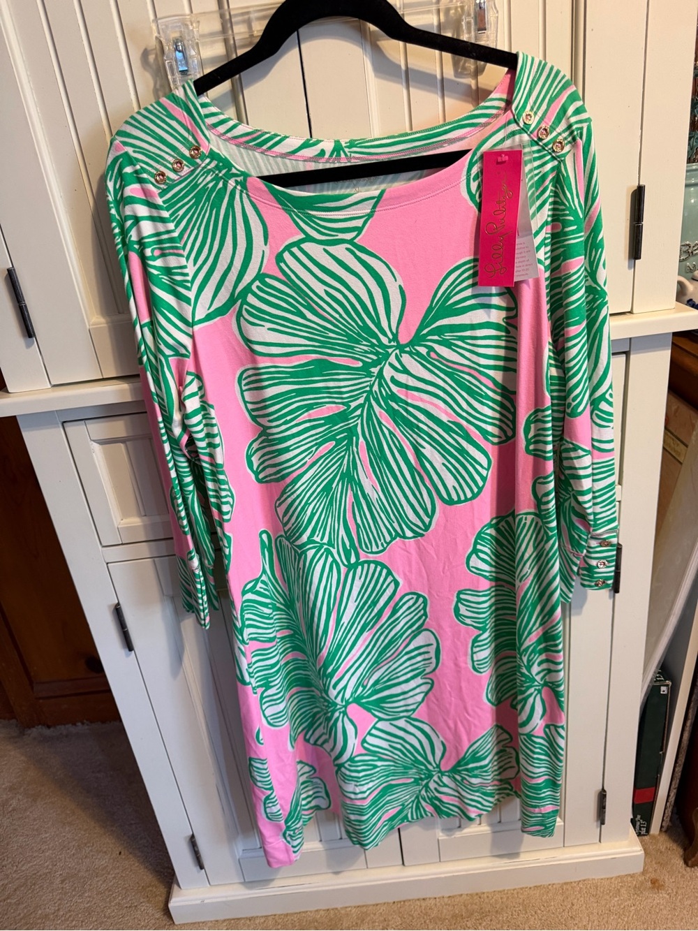 Lilly Pulitzer Pink Dress with Green Tropical Leaf Print